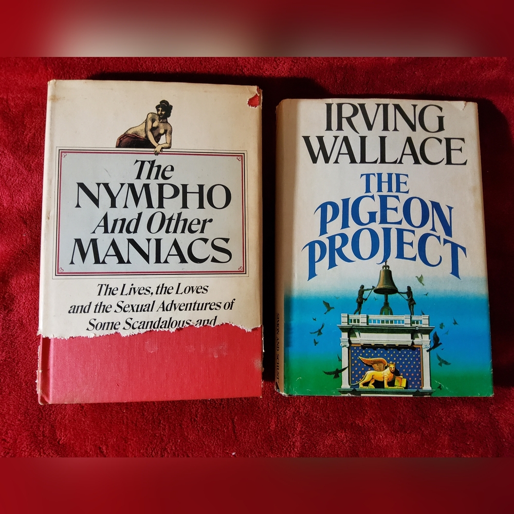 2 Book Lot The Nympho And Other Maniacs & The Pigeon Project By Irving Wallace